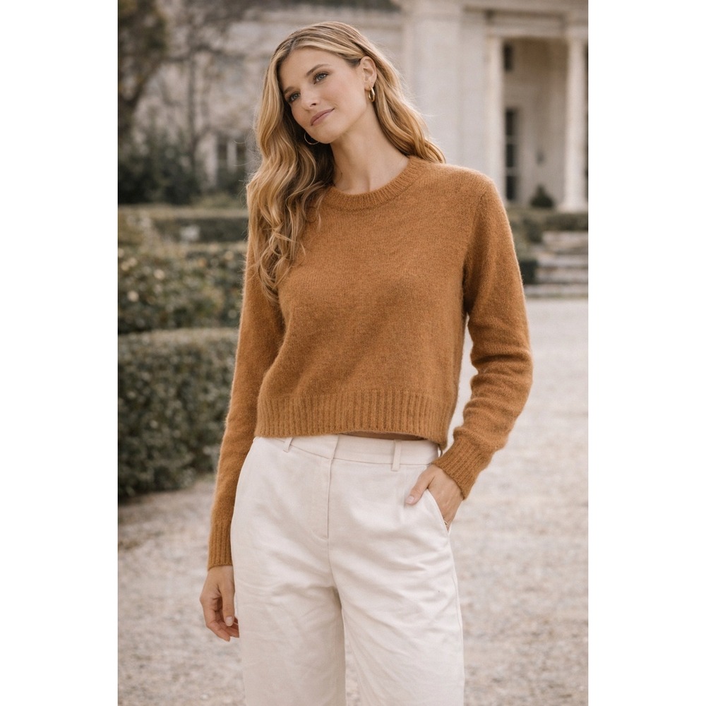 RE/DONE Caramel Wool Blend Fuzzy Cropped Crewneck Sweater 559-10WSHC Womens‎ M